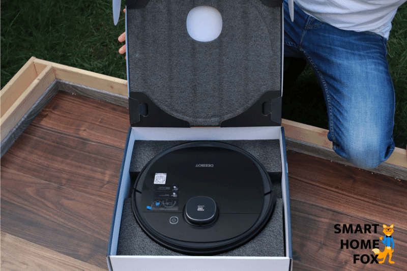 Ecovacs Deebot OZMO 950 in the delivery box.